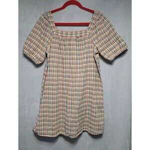 Old Navy Swing Dress Textured Dobby Gingham Plaid Puff Sleeve Large Boho Hippie